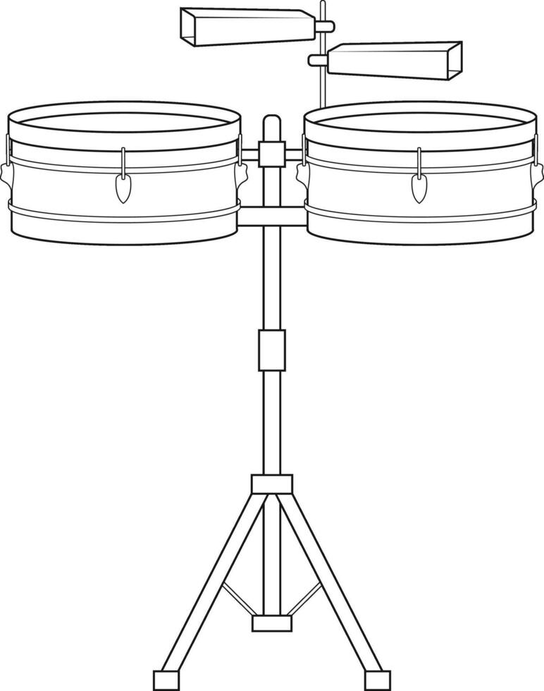 Easy coloring cartoon illustration of timbales isolated on white background vector