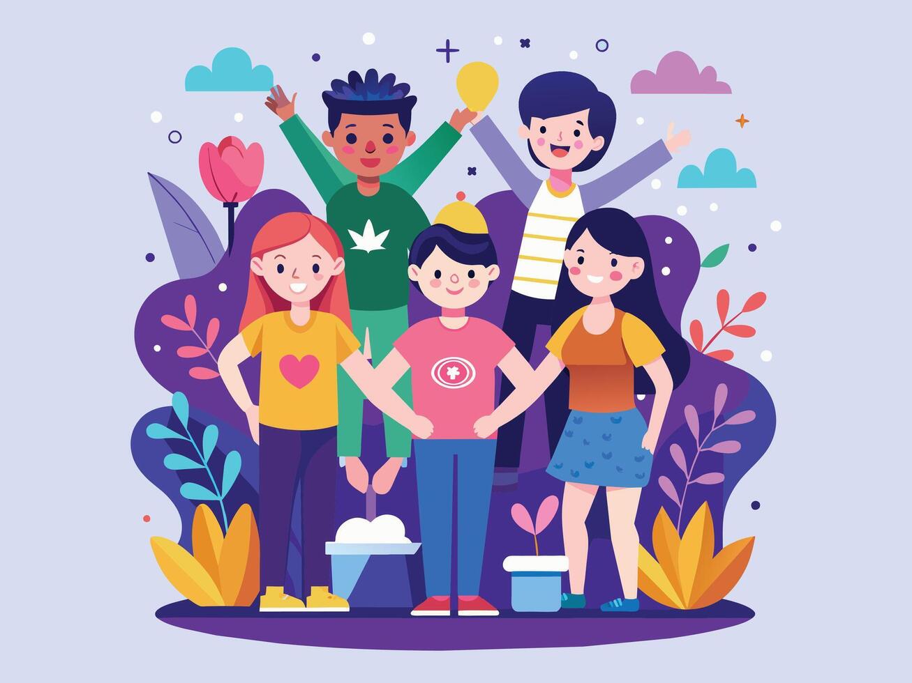 Happy Friendship Day Cute Cartoon Illustration with Boys and Girls Putting Their Hands in Flat Style vector