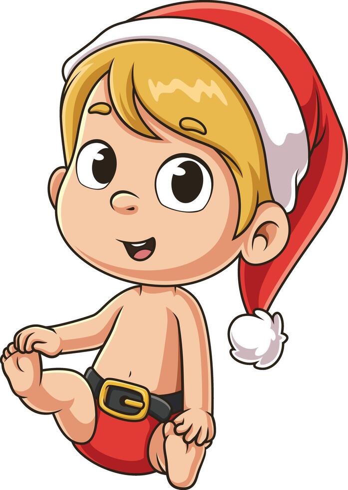 Playful baby boy santa claus cartoon drawing vector