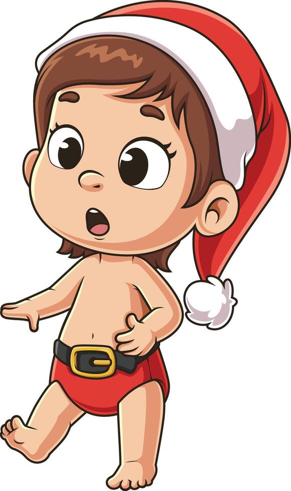 bebé niña Papa Noel molesto a caminar dibujos animados dibujo vector