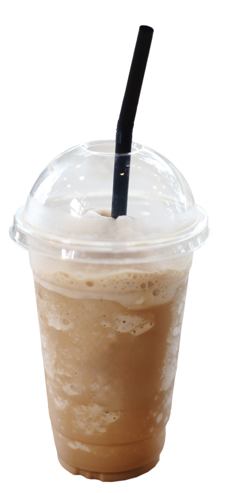 Ice latte shake coffee in plastic glass png