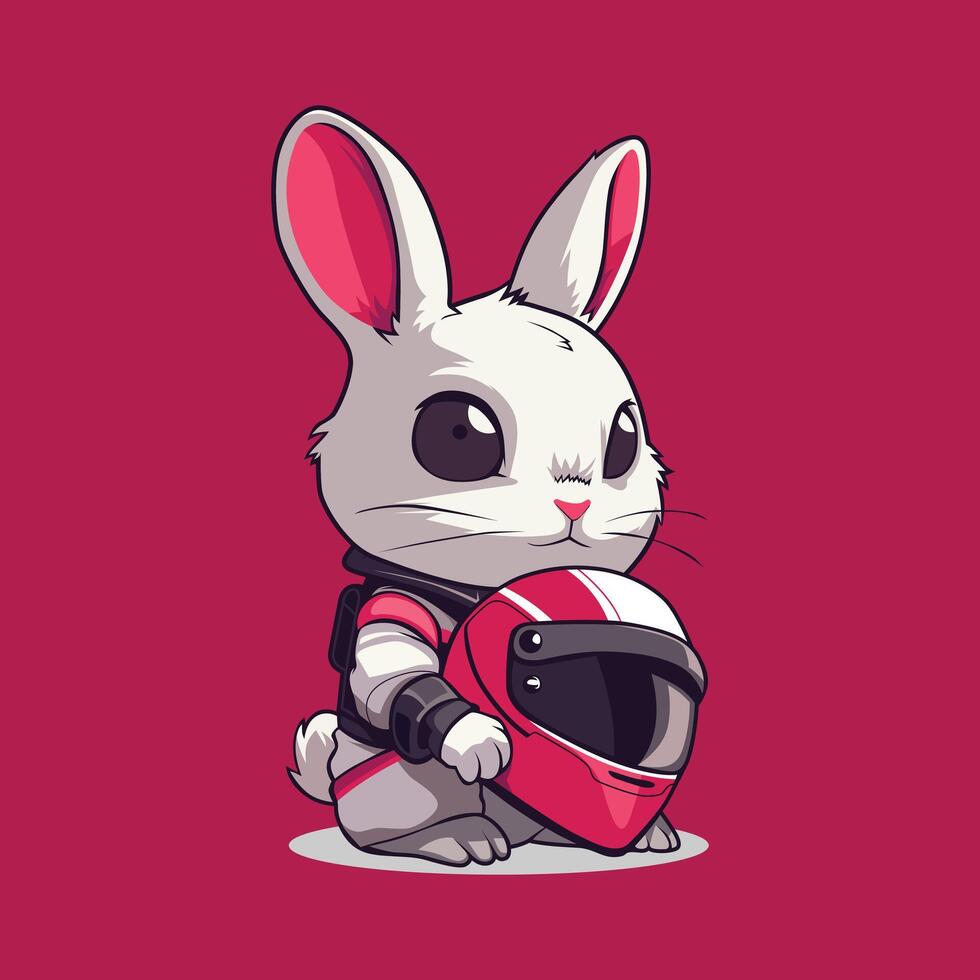 rabbit racer cute cartoon illustrations vector