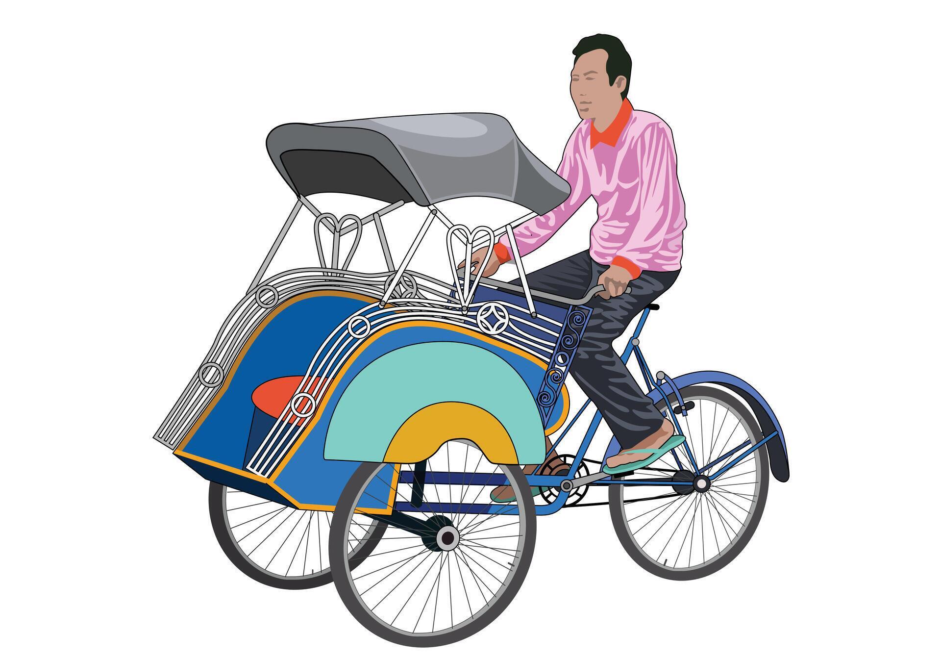 Rickshaw becak yogyakarta. Tricycle mode of transportation vehicle ...