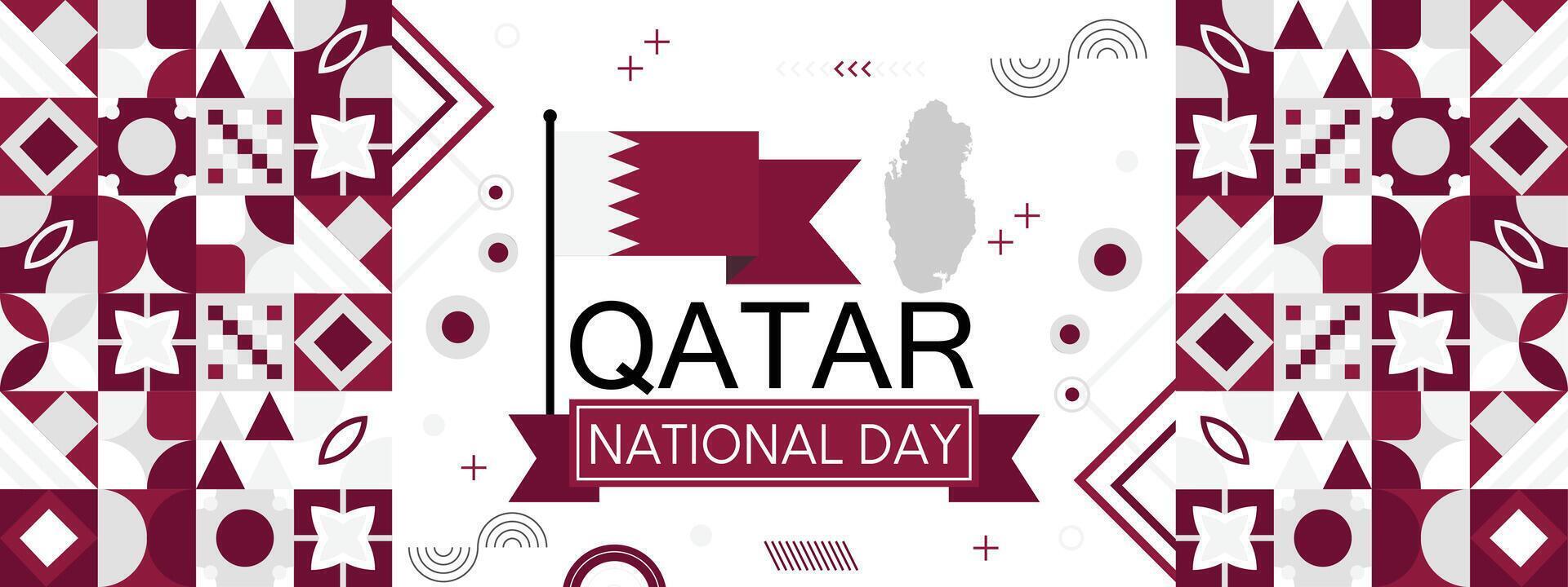 Qatar national day banner with flag map vector
