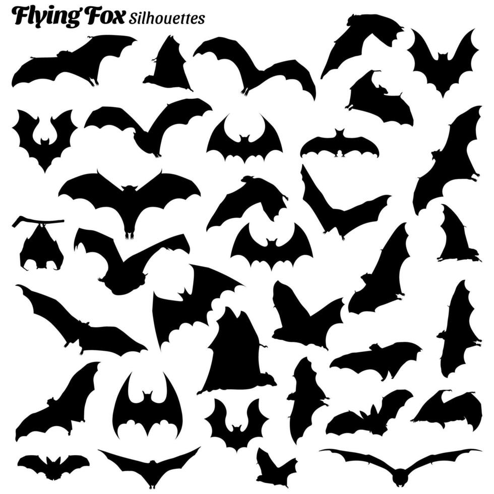 Set of flying fox animal illustration silhouettes vector