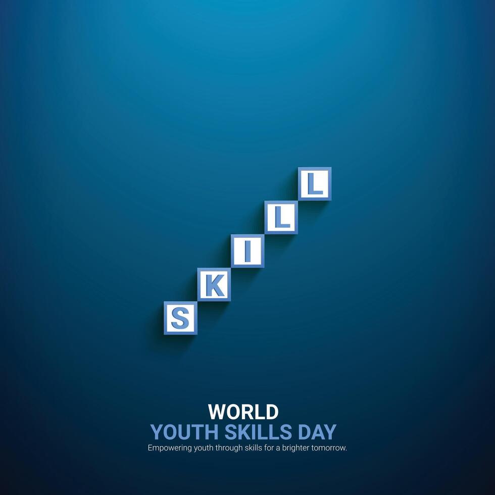 mundo juventud habilidades día creativo anuncios diseño. mundo juventud habilidades día, julio 15, , 3d ilustración vector