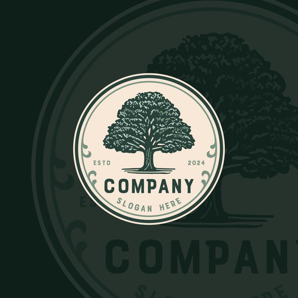 Oak tree logo badge vintage illustration vector