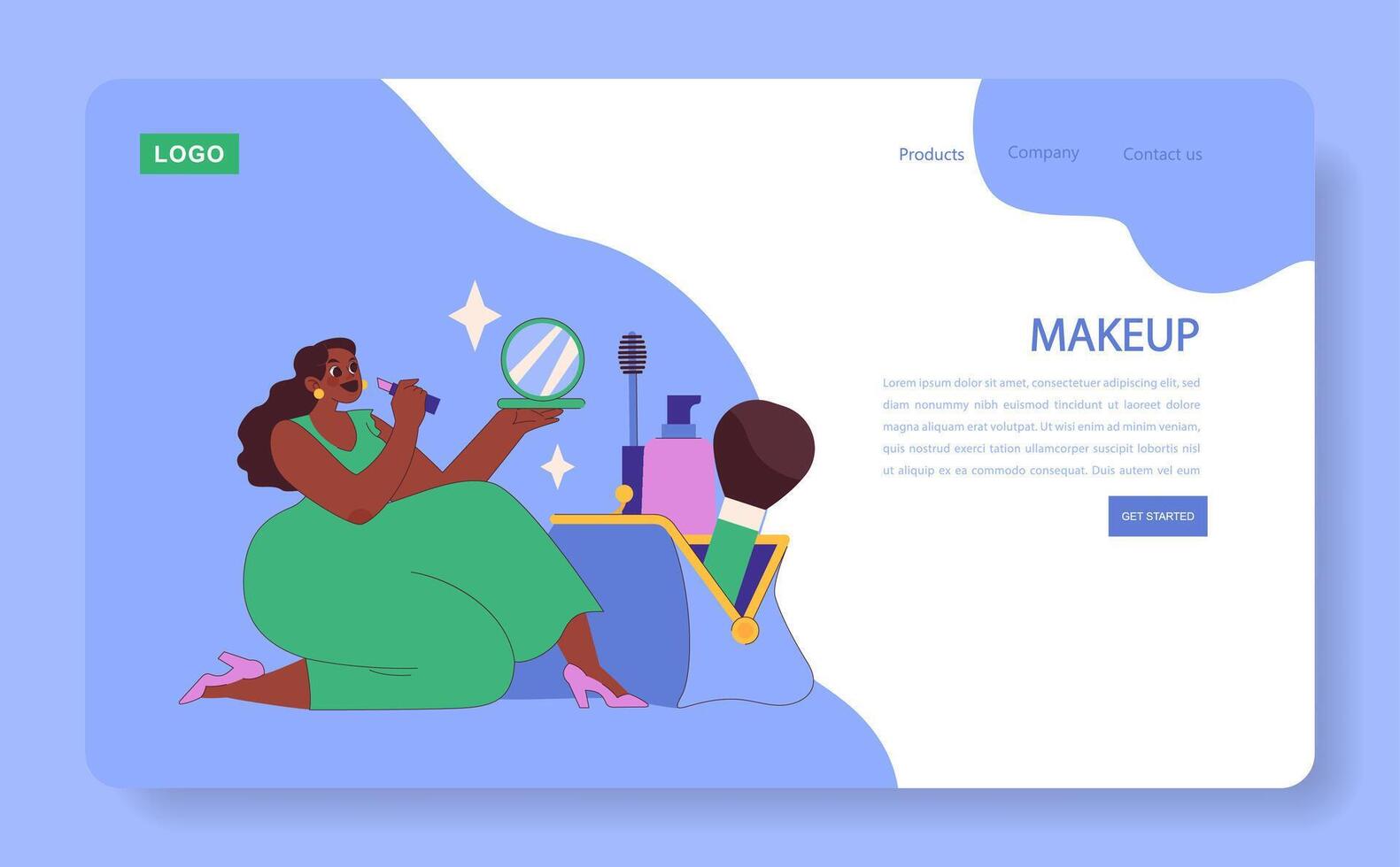 Makeup Routine web or landing. Woman applying beauty products vector