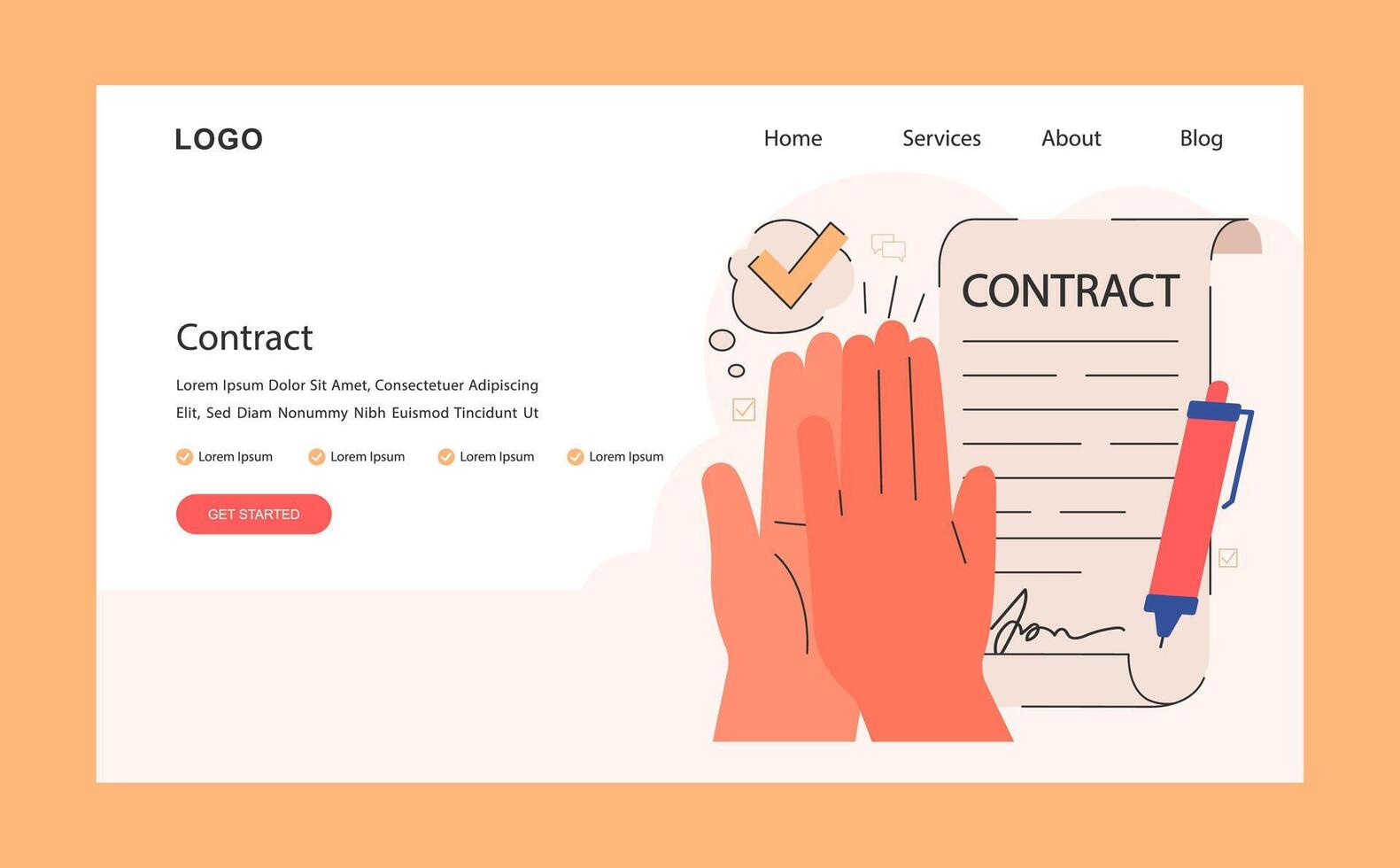 Business deal or agreement web banner or landing page. Signing a contract vector
