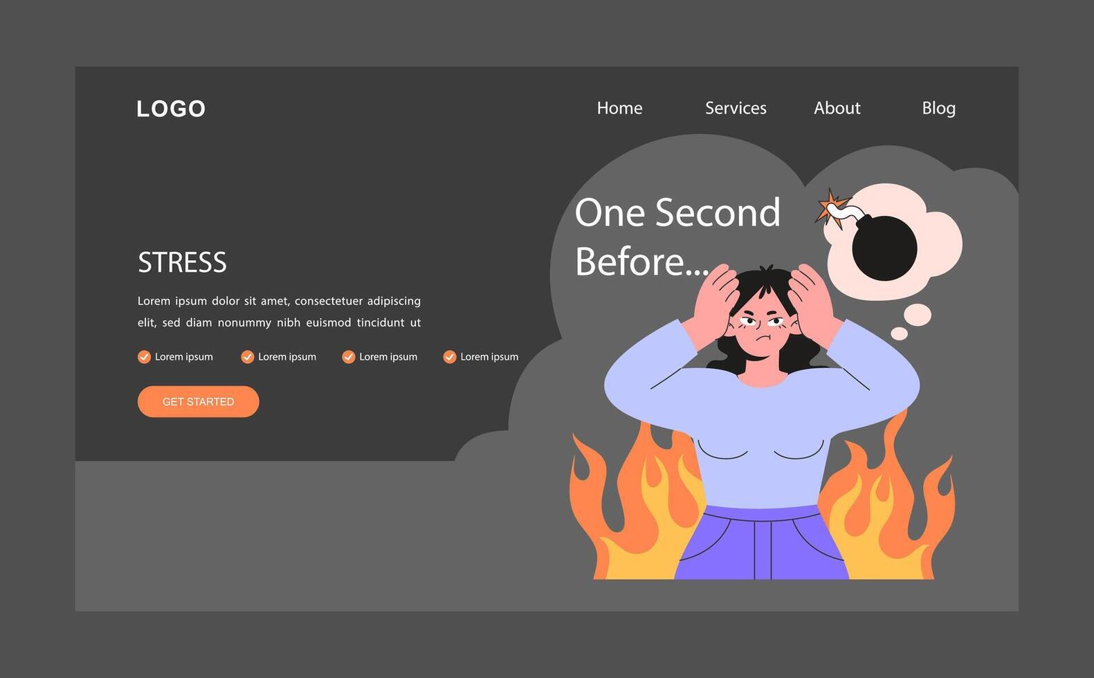 Professional burnout web banner or landing page dark or night mode vector