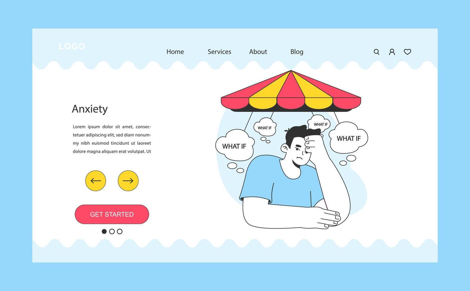 Neurosis web banner or landing page. Chronic stress and anxiety mental vector