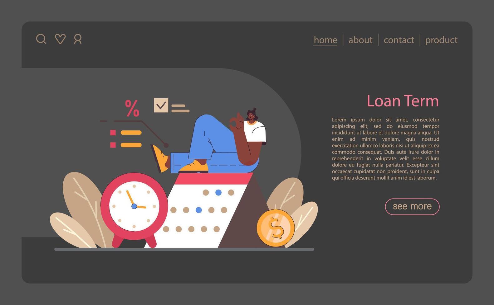 Refinance web or landing dark or night mode. Loan rate reduction vector