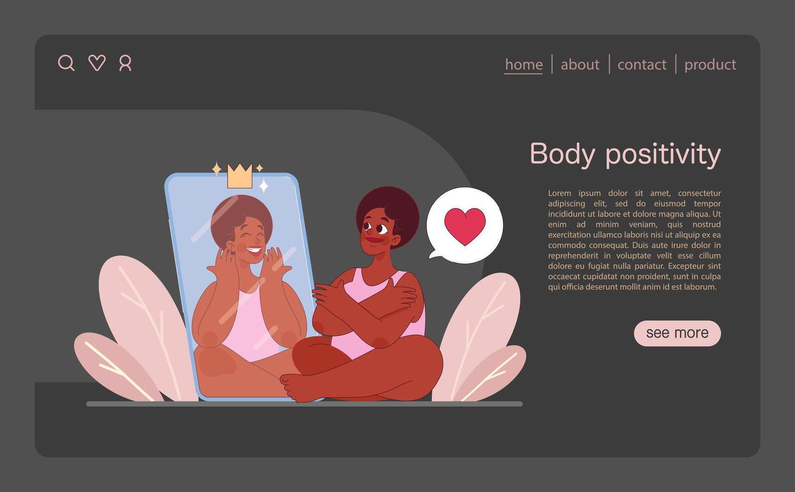 A joyful woman embraces herself, mirrored in a crowned reflection vector