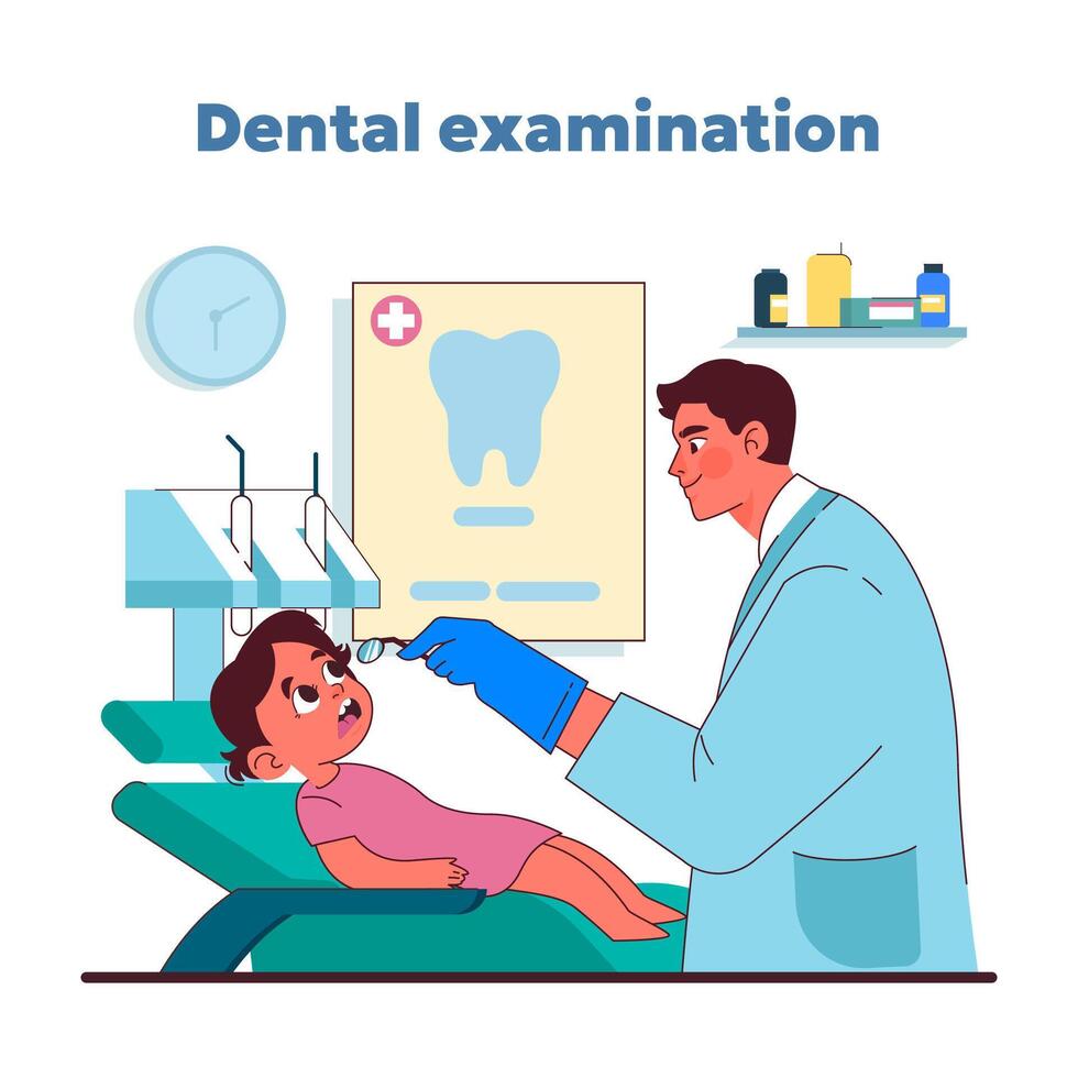 niño dental cheque arriba. ilustración vector