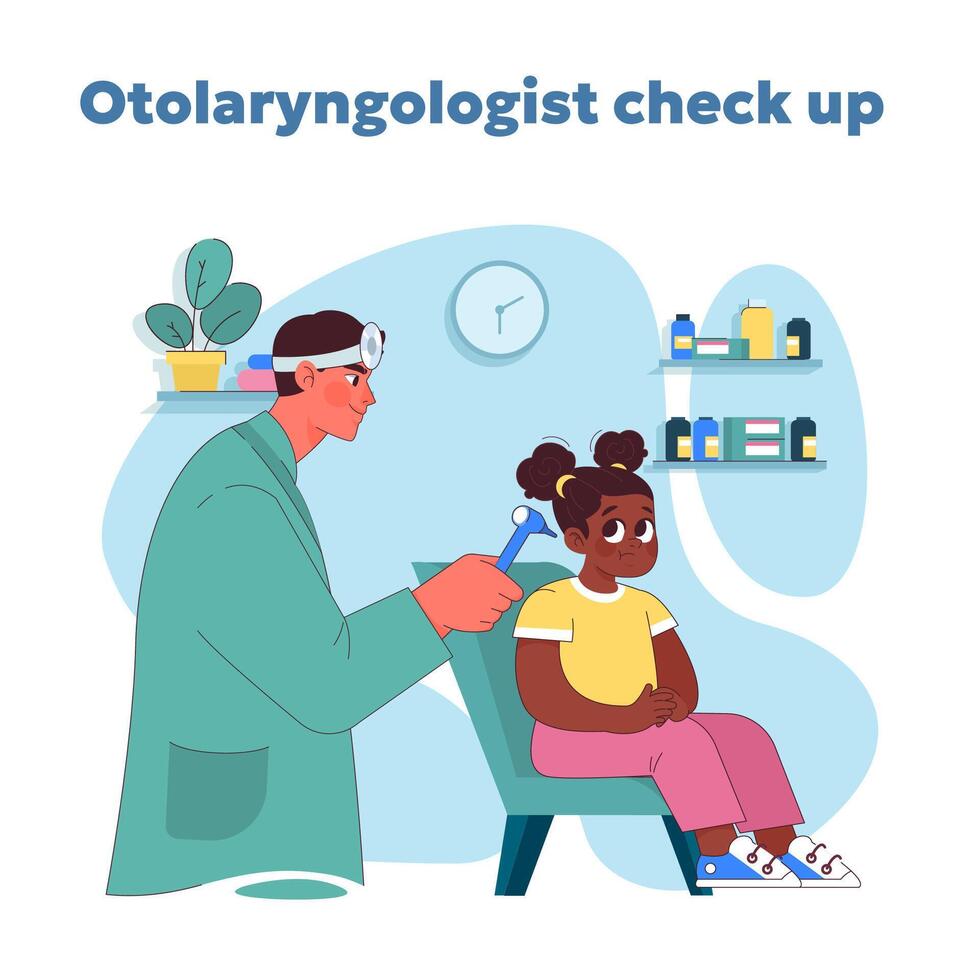 Ear, nose, and throat exam. illustration vector