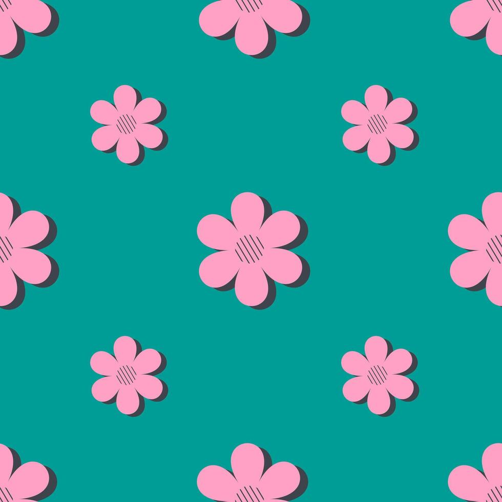 y2k retro background with pink flowers on green background vector
