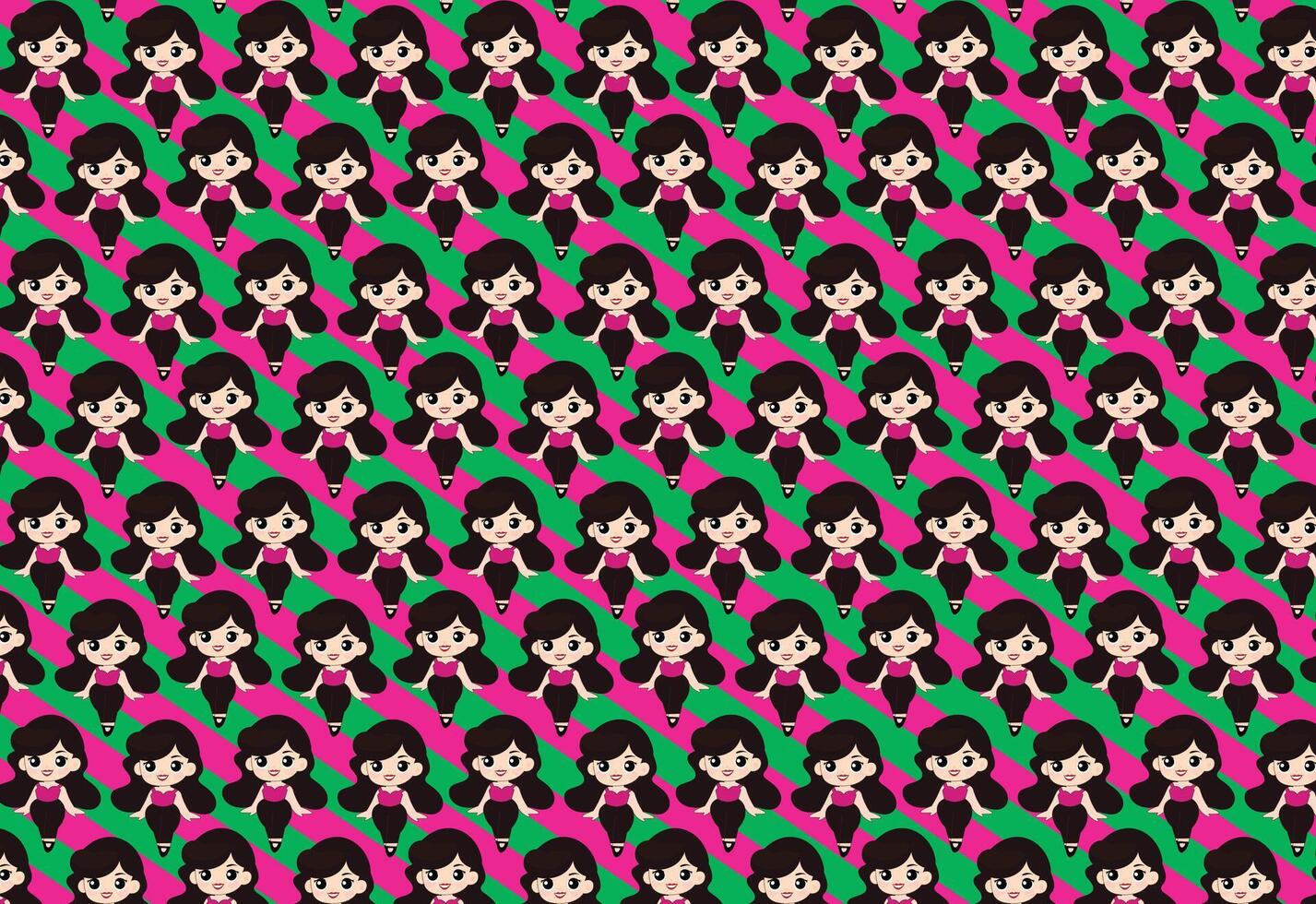 Cute pinup style girl with brown hair smiling, pattern with modern background vector