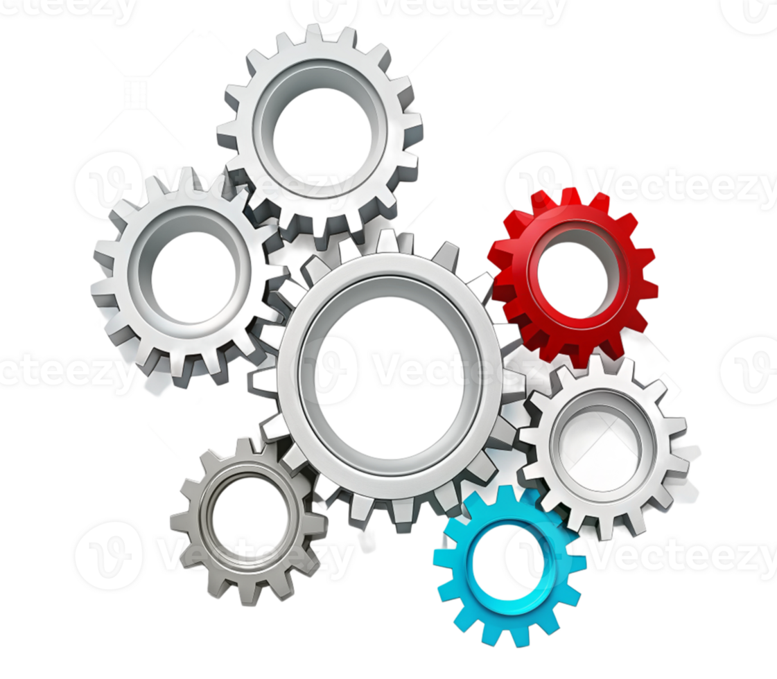 Colorful assortment of interlocking gears png