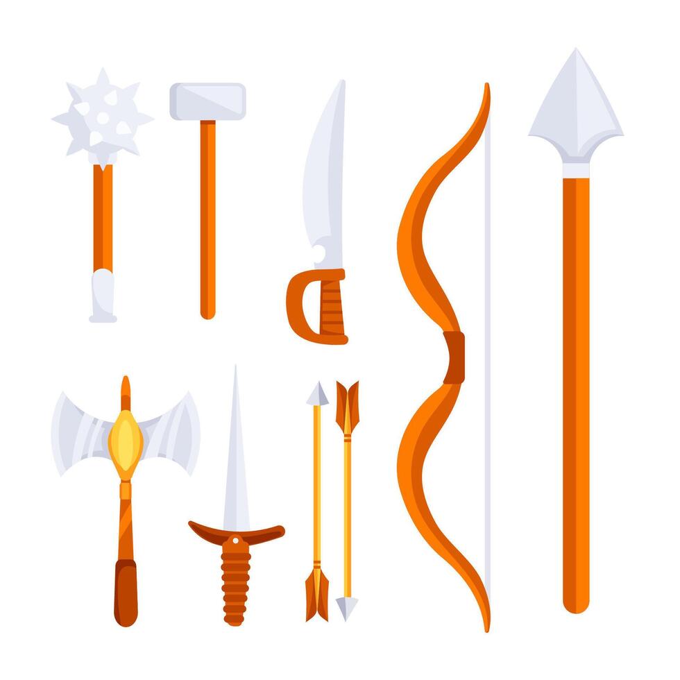 Medieval weapons set. Post apocalyptic swords. Game weapon icon vector