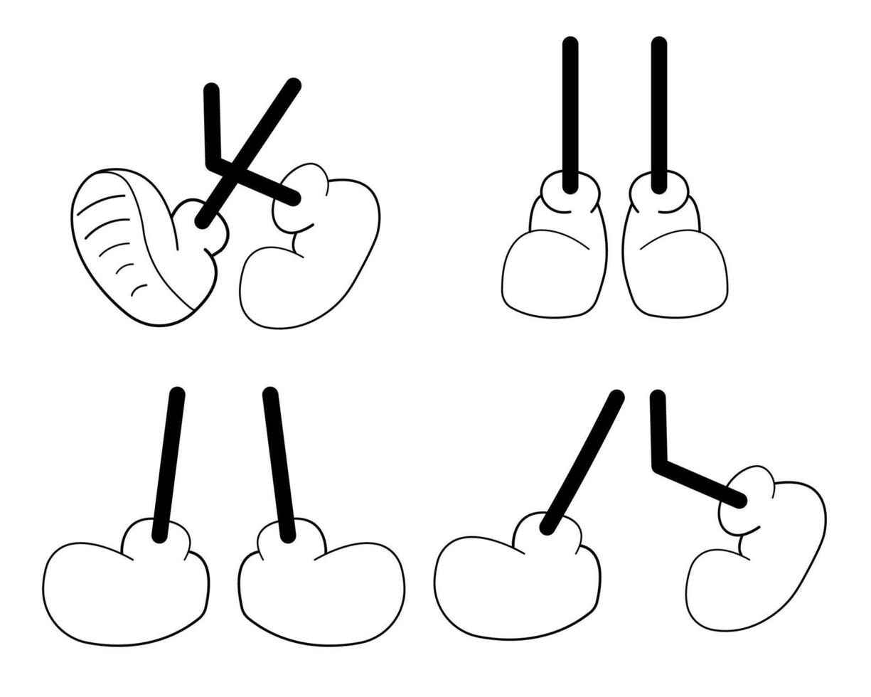 Y2K aesthetics, retro cartoon mascot characters feet. Old animation body elements. Vintage style set for logo. vector