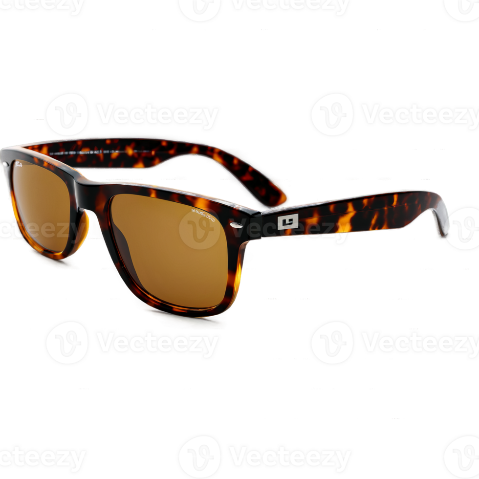 Wayfarer sunglasses with matte tortoiseshell acetate frames and polarized amber lenses offering a warm and png