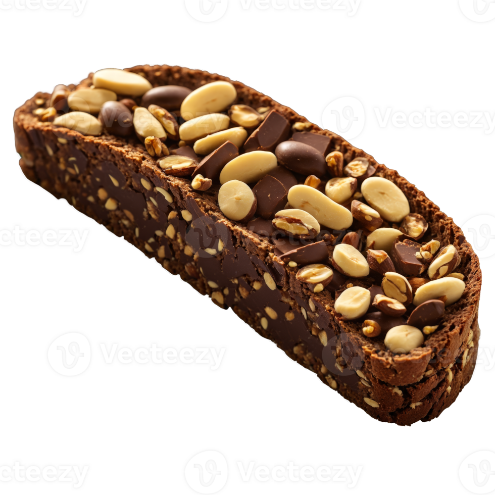 Chocolate hazelnut biscotti with oblong shape crisp texture visible hazelnut pieces dipped in chocolate Culinary png
