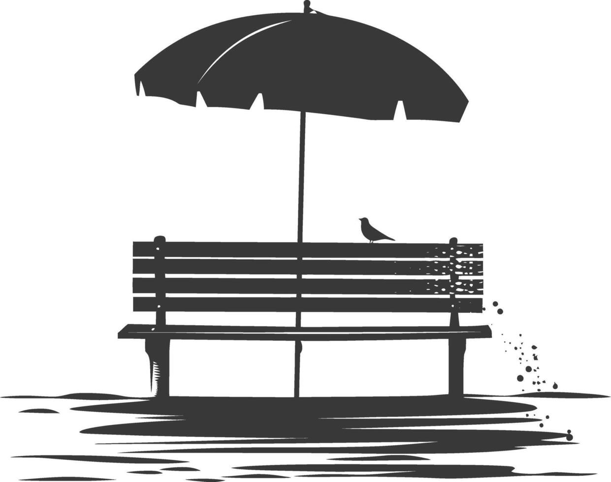 Silhouette bench with umbrella on the beach black color only vector