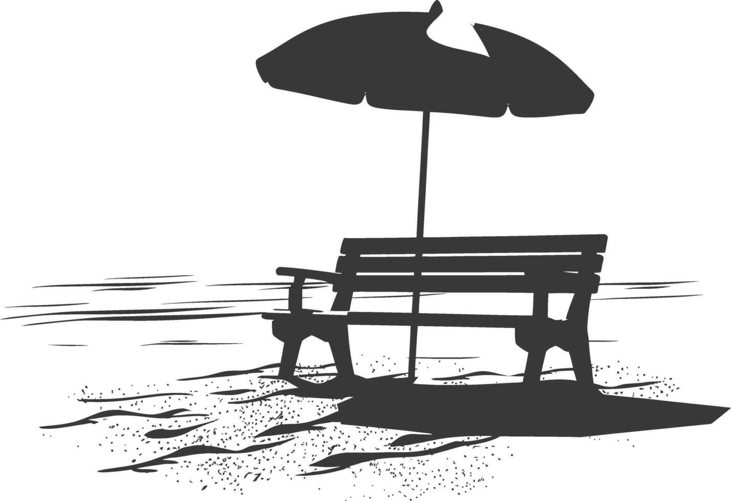 Silhouette bench with umbrella on the beach black color only vector