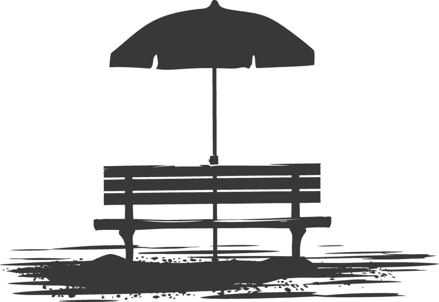 Silhouette bench with umbrella on the beach black color only vector