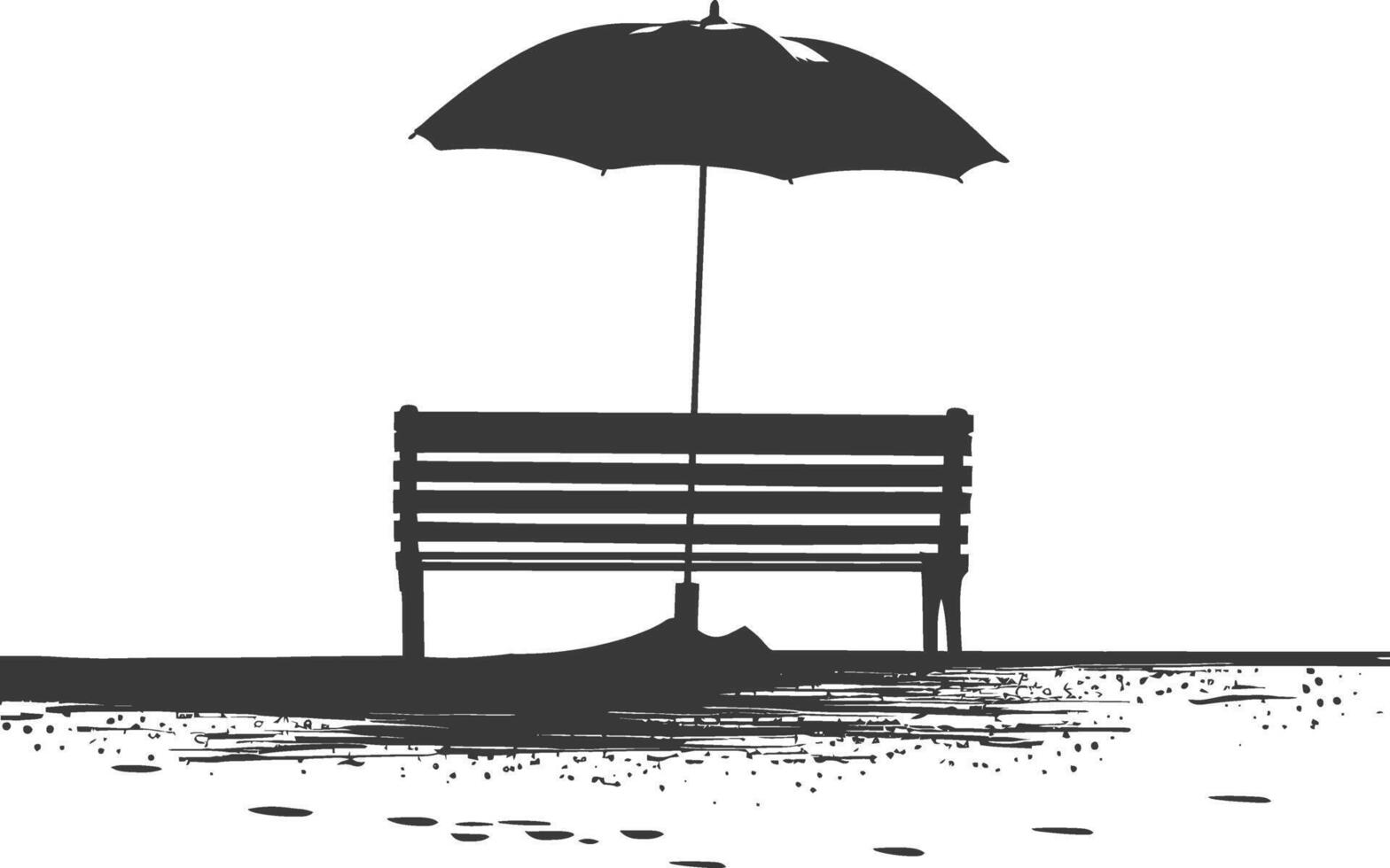 Silhouette bench with umbrella on the beach black color only vector
