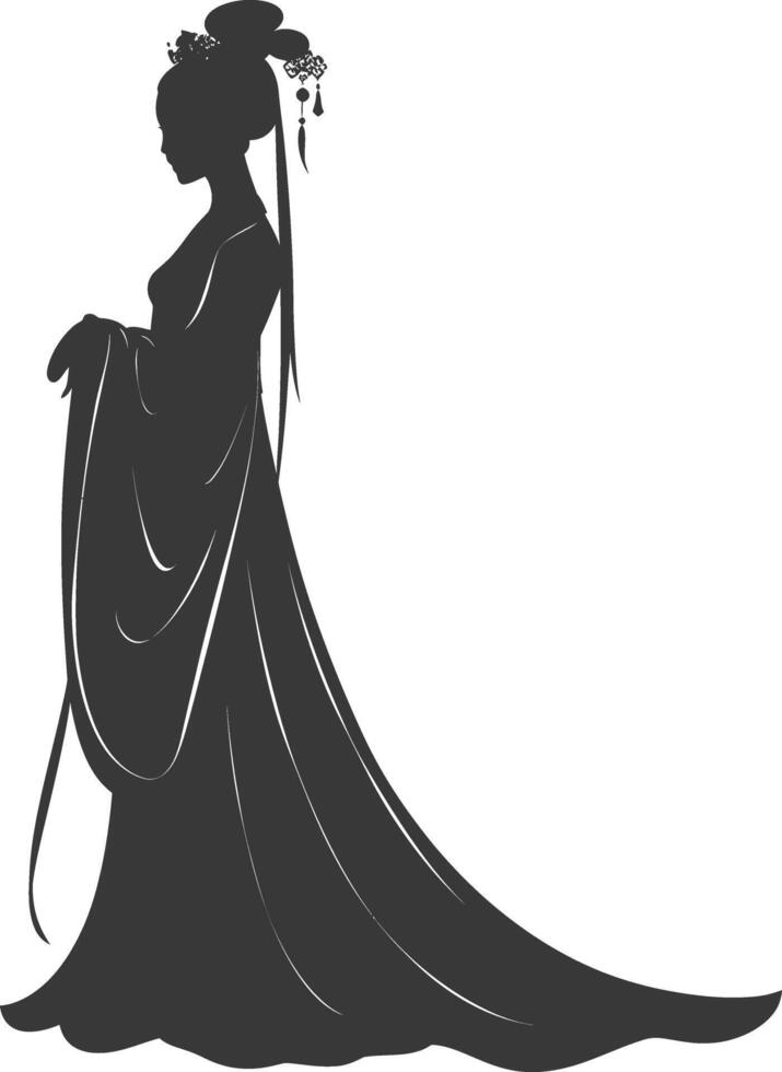 Silhouette independent chinese women wearing hanfu black color only vector