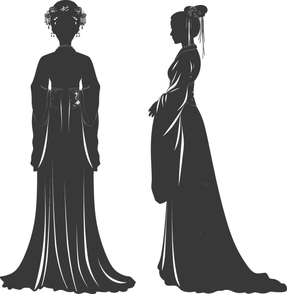 Silhouette independent chinese women wearing hanfu black color only vector