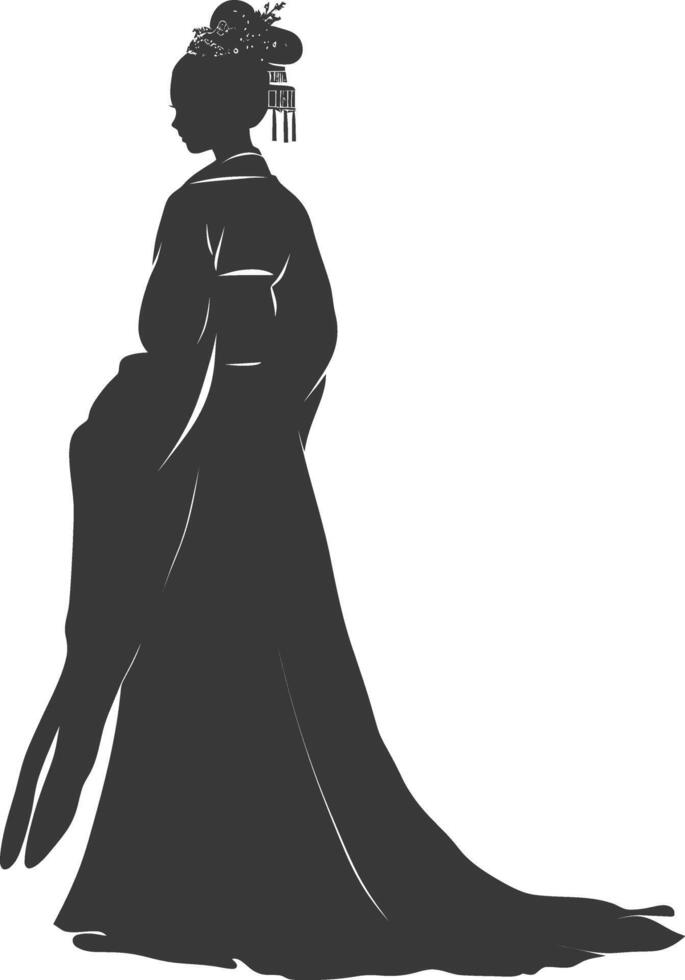 Silhouette independent chinese women wearing hanfu black color only vector