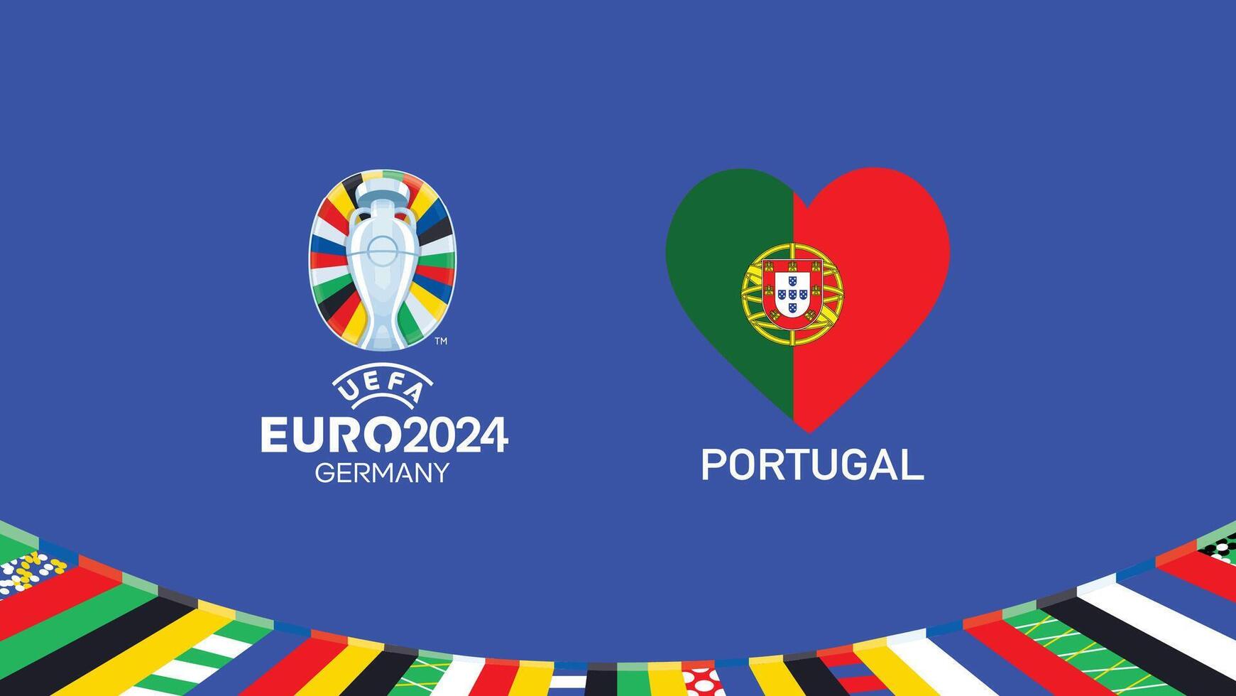 Euro 2024 Portugal Flag Heart Teams Design With Official Symbol Logo Abstract Countries European Football Illustration vector