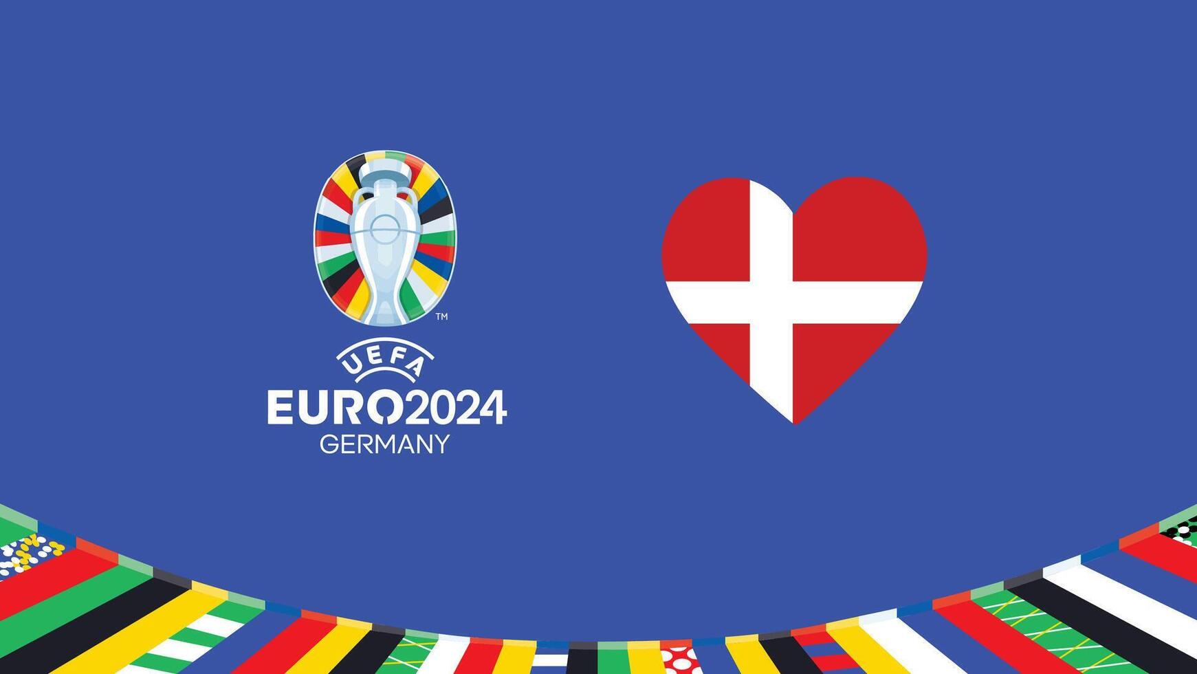 Euro 2024 Denmark Flag Heart Teams Design With Official Symbol Logo Abstract Countries European Football Illustration vector