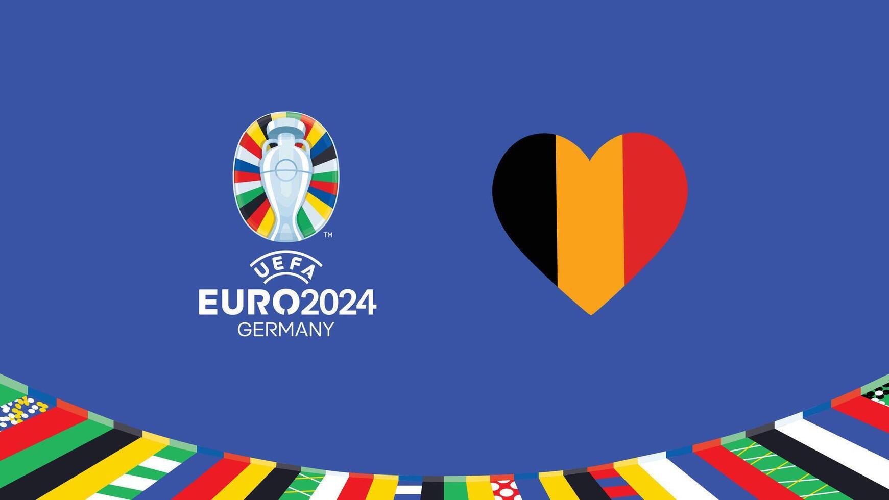 euro 2024 Bélgica bandera corazón equipos diseño con oficial símbolo logo resumen países europeo fútbol americano ilustración vector