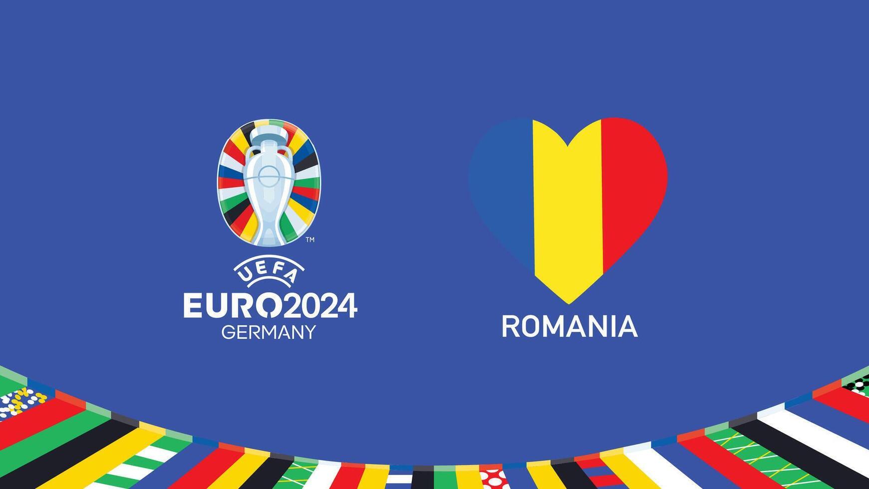 Euro 2024 Romania Emblem Heart Teams Design With Official Symbol Logo Abstract Countries European Football Illustration vector