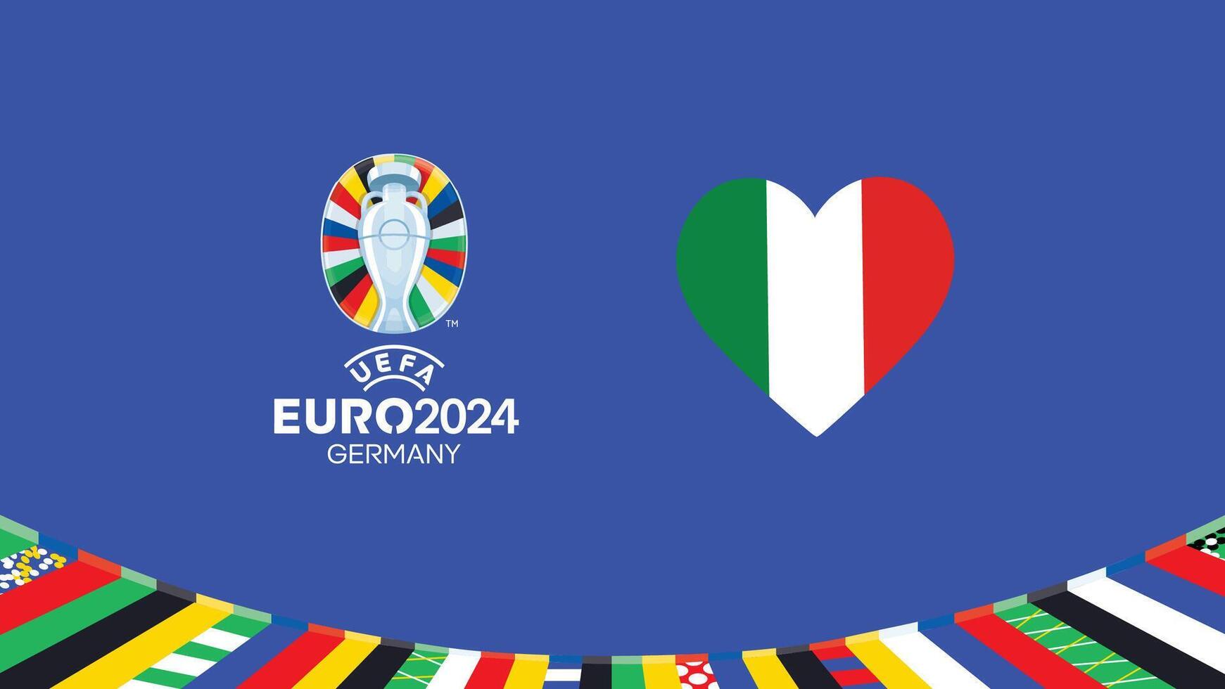 euro 2024 Italia emblema corazón equipos diseño con oficial símbolo logo resumen países europeo fútbol americano ilustración vector