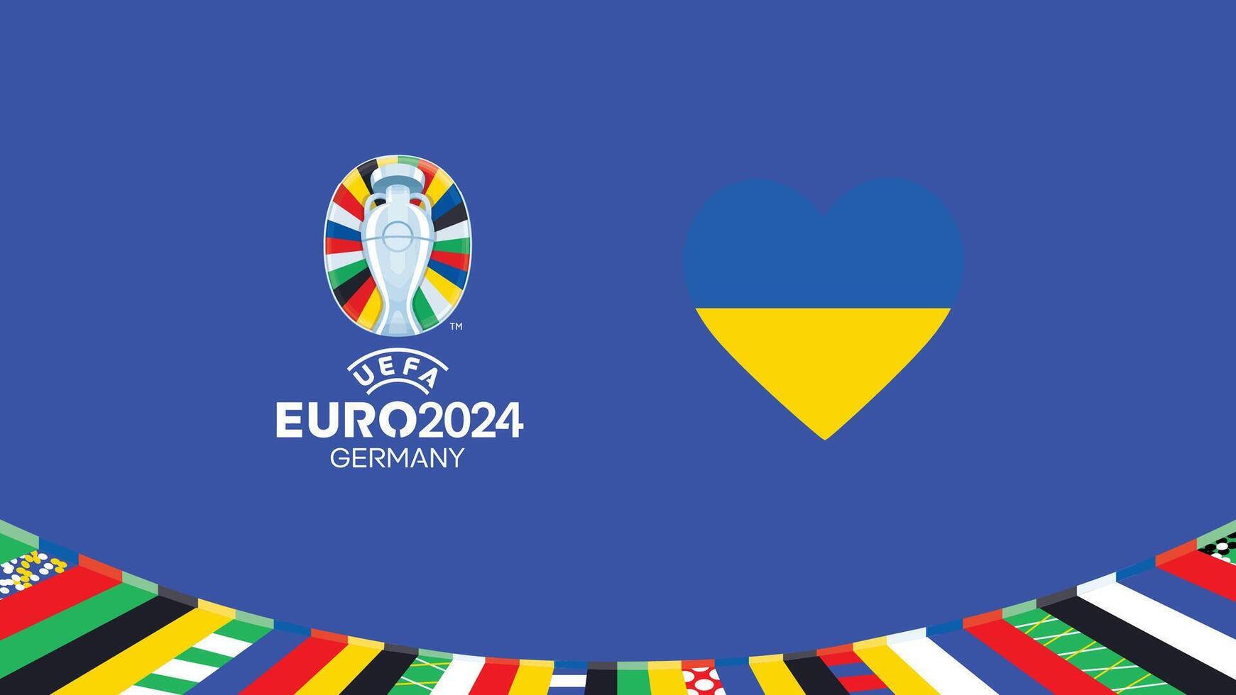 Euro 2024 Ukraine Emblem Heart Teams Design With Official Symbol Logo Abstract Countries European Football Illustration vector