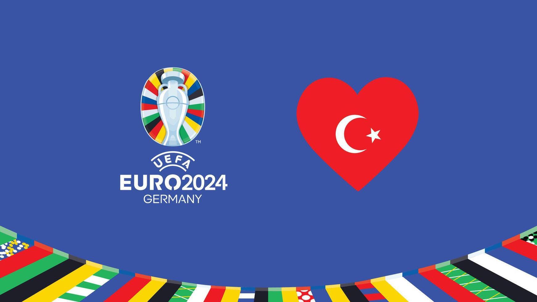 Euro 2024 Turkiye Flag Heart Teams Design With Official Symbol Logo Abstract Countries European Football Illustration vector