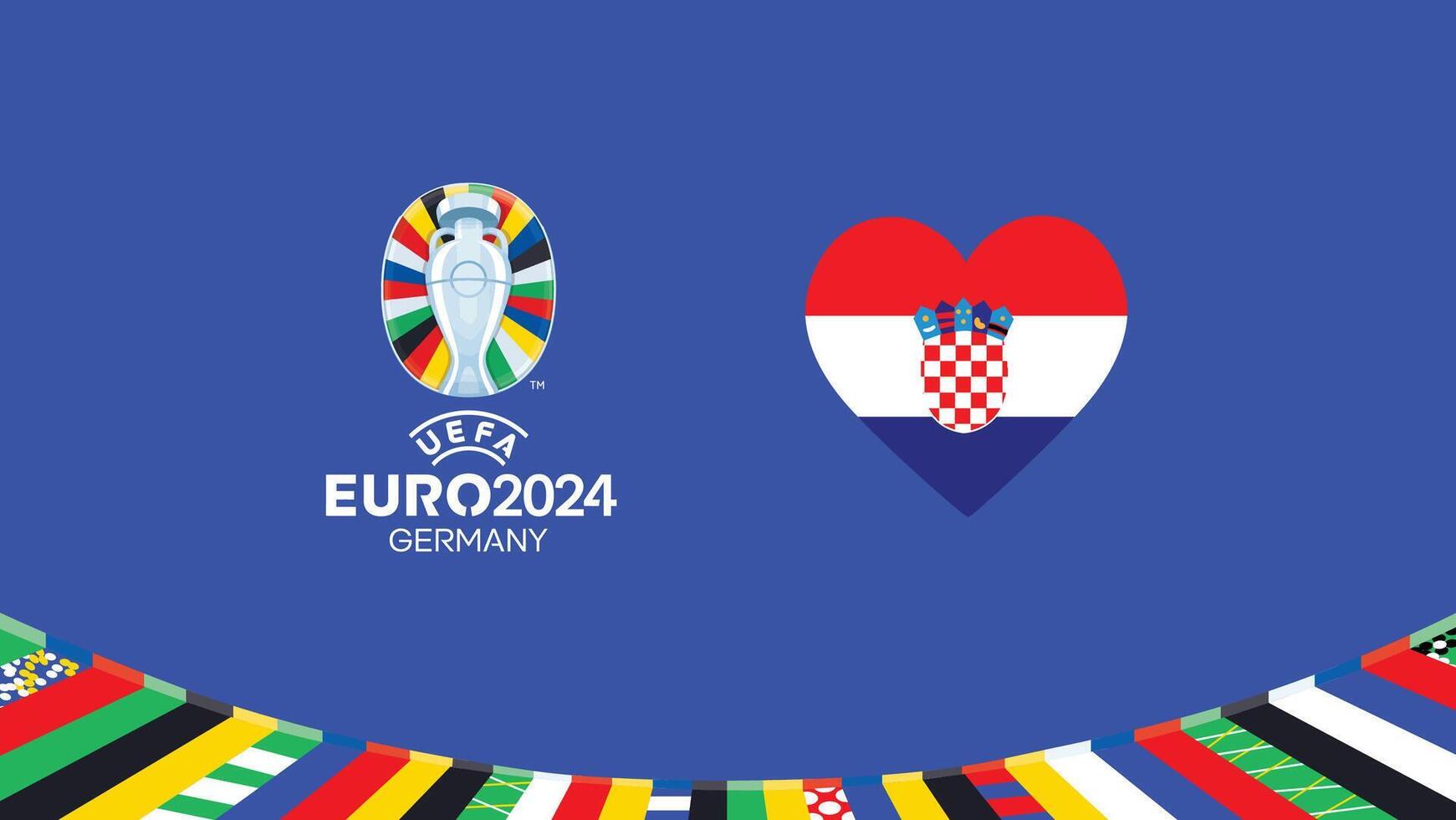 Euro 2024 Croatia Flag Heart Teams Design With Official Symbol Logo Abstract Countries European Football Illustration vector