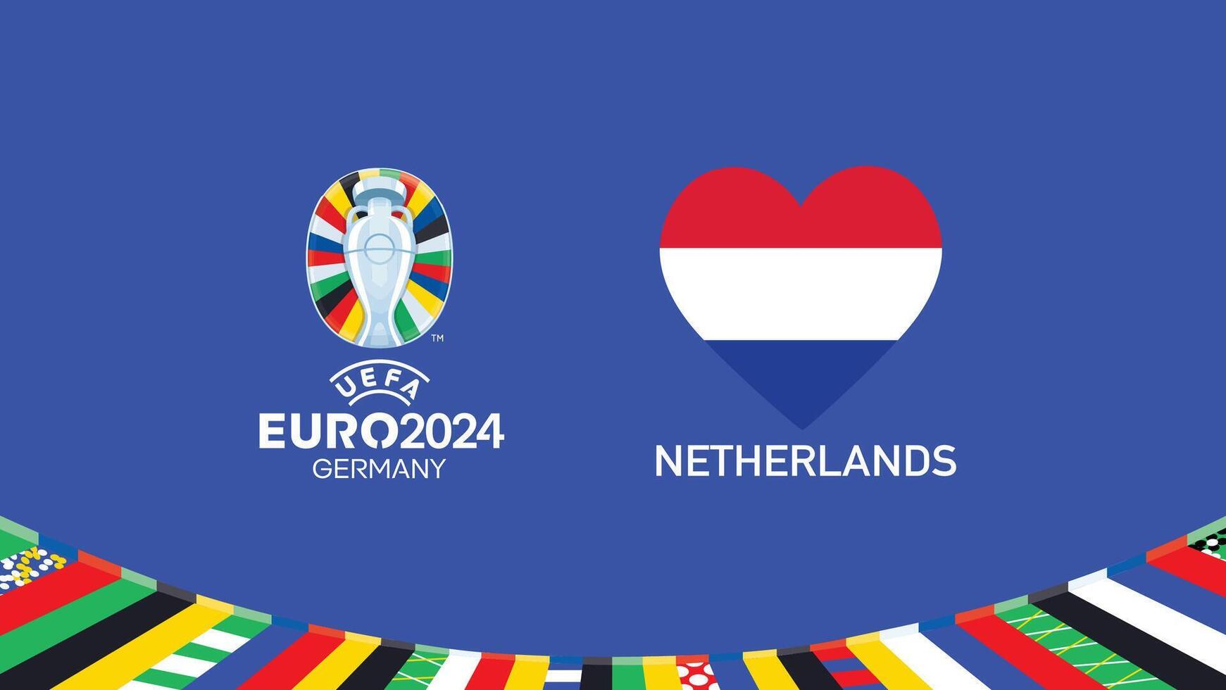 Euro 2024 Netherlands Flag Heart Teams Design With Official Symbol Logo Abstract Countries European Football Illustration vector