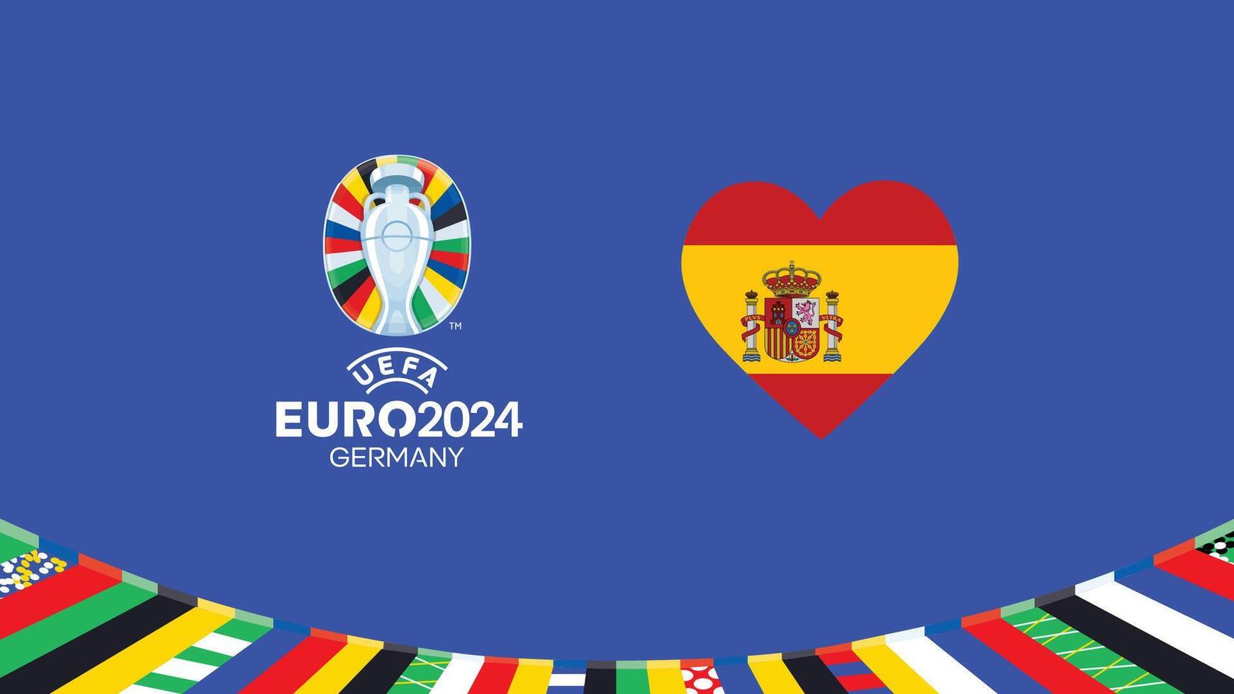 Euro 2024 Spain Flag Heart Teams Design With Official Symbol Logo Abstract Countries European Football Illustration vector