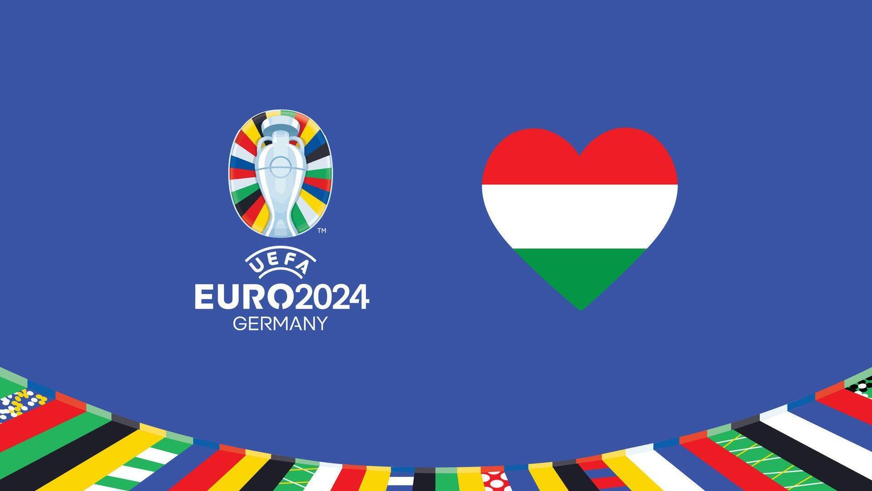 Euro 2024 Hungary Emblem Heart Teams Design With Official Symbol Logo Abstract Countries European Football Illustration vector