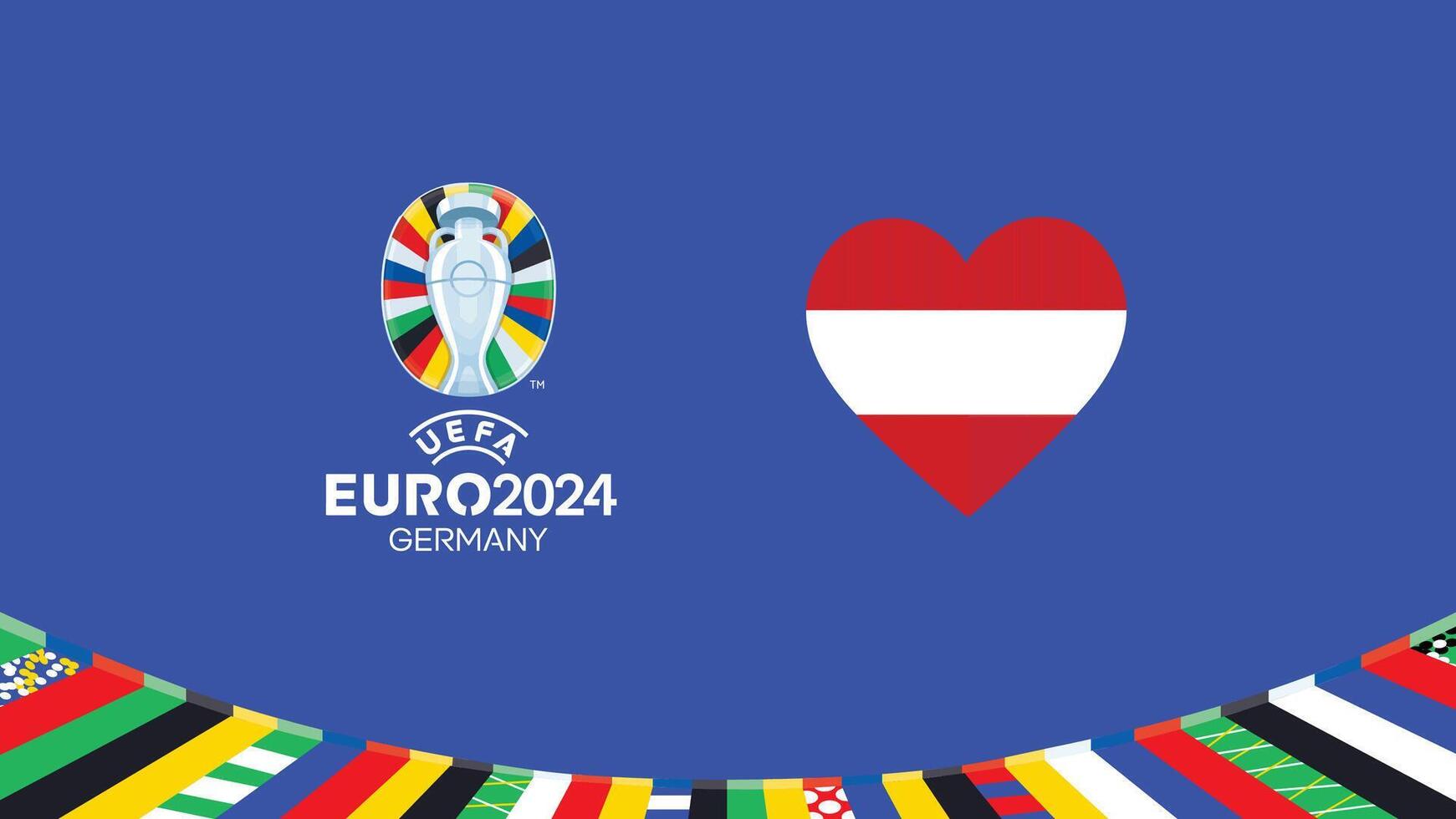euro 2024 Austria bandera corazón equipos diseño con oficial símbolo logo resumen países europeo fútbol americano ilustración vector