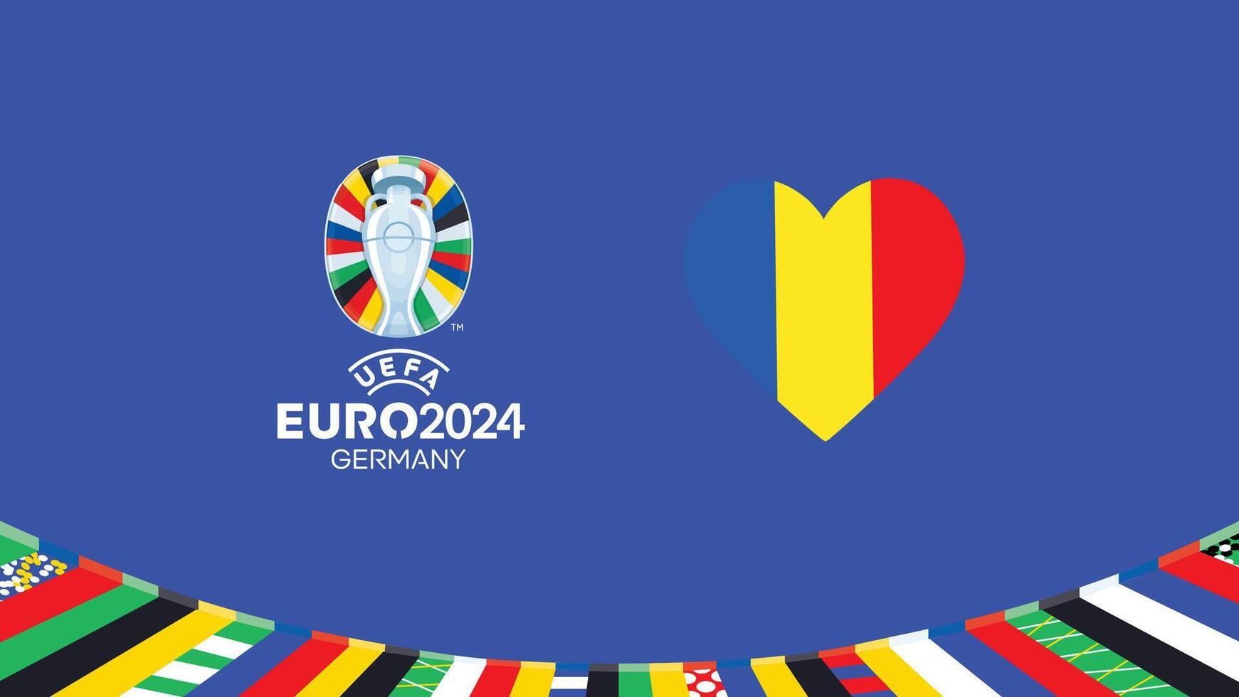 Euro 2024 Romania Flag Heart Teams Design With Official Symbol Logo Abstract Countries European Football Illustration vector