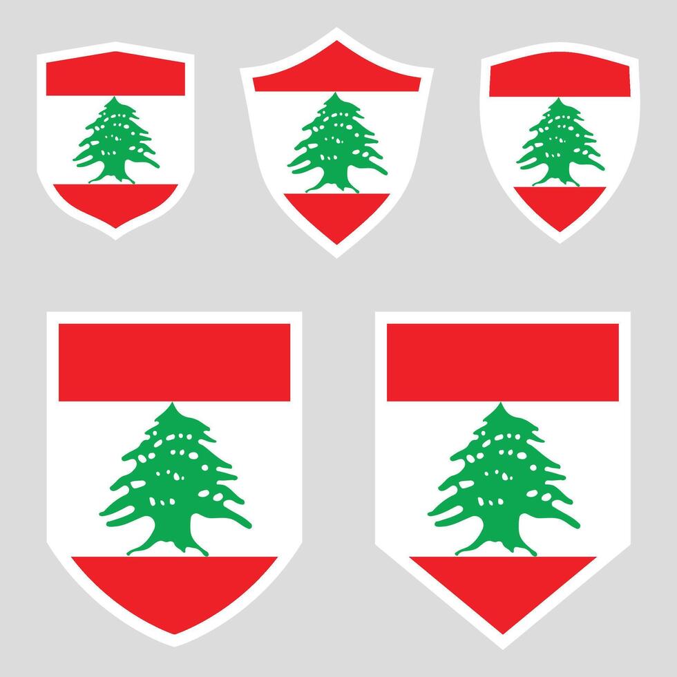 Set of Lebanon Flag in Shield Shape Frame vector