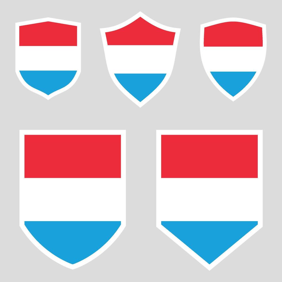 Set of Luxembourg Flag in Shield Shape Frame vector