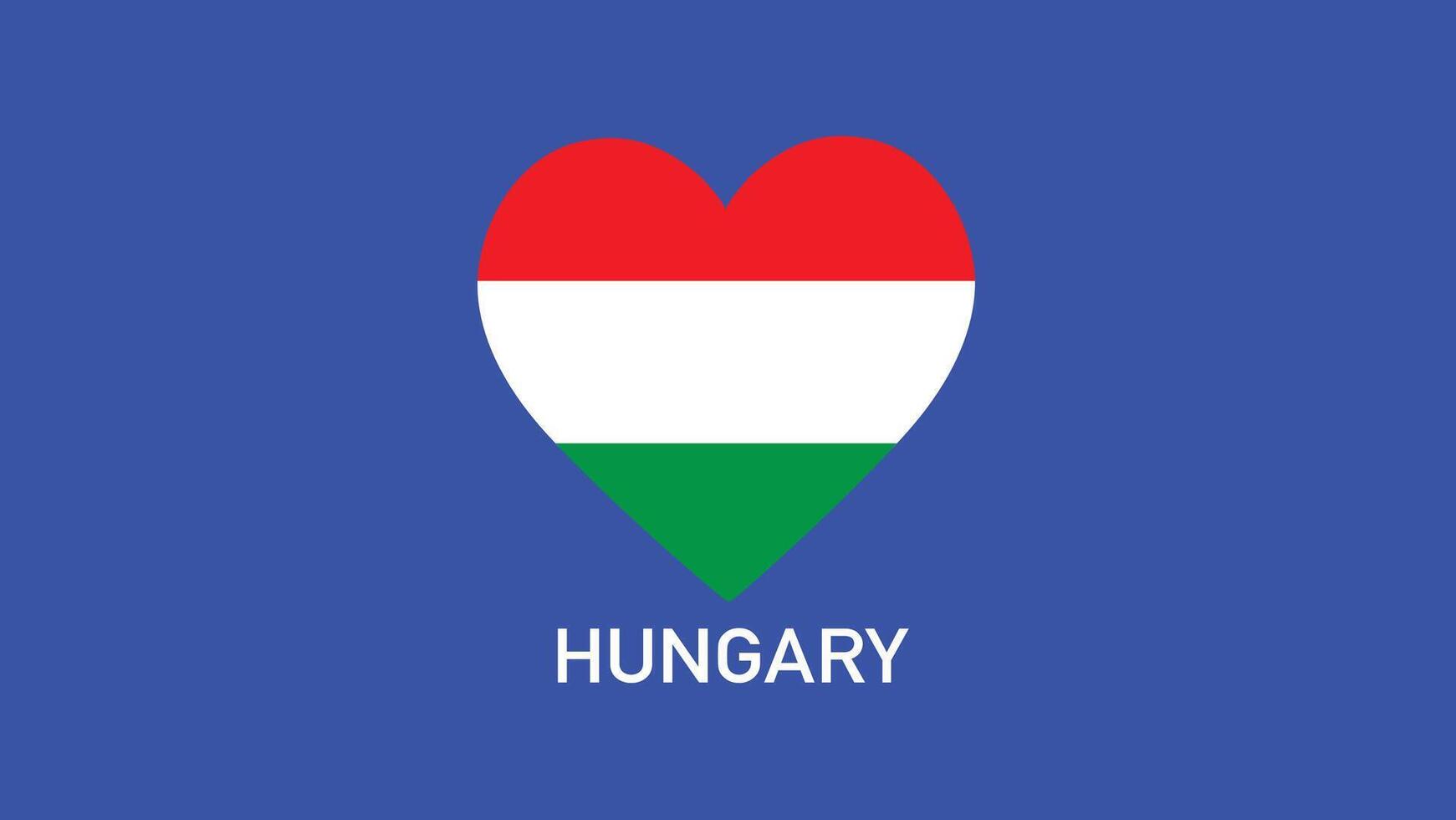 Hungary Flag Heart Teams European Nations 2024 Abstract Countries European Germany Football Symbol Logo Design Illustration vector