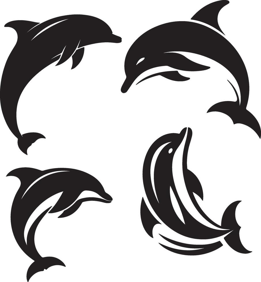 Silhouettes Jumping dolphins isolated on white background vector